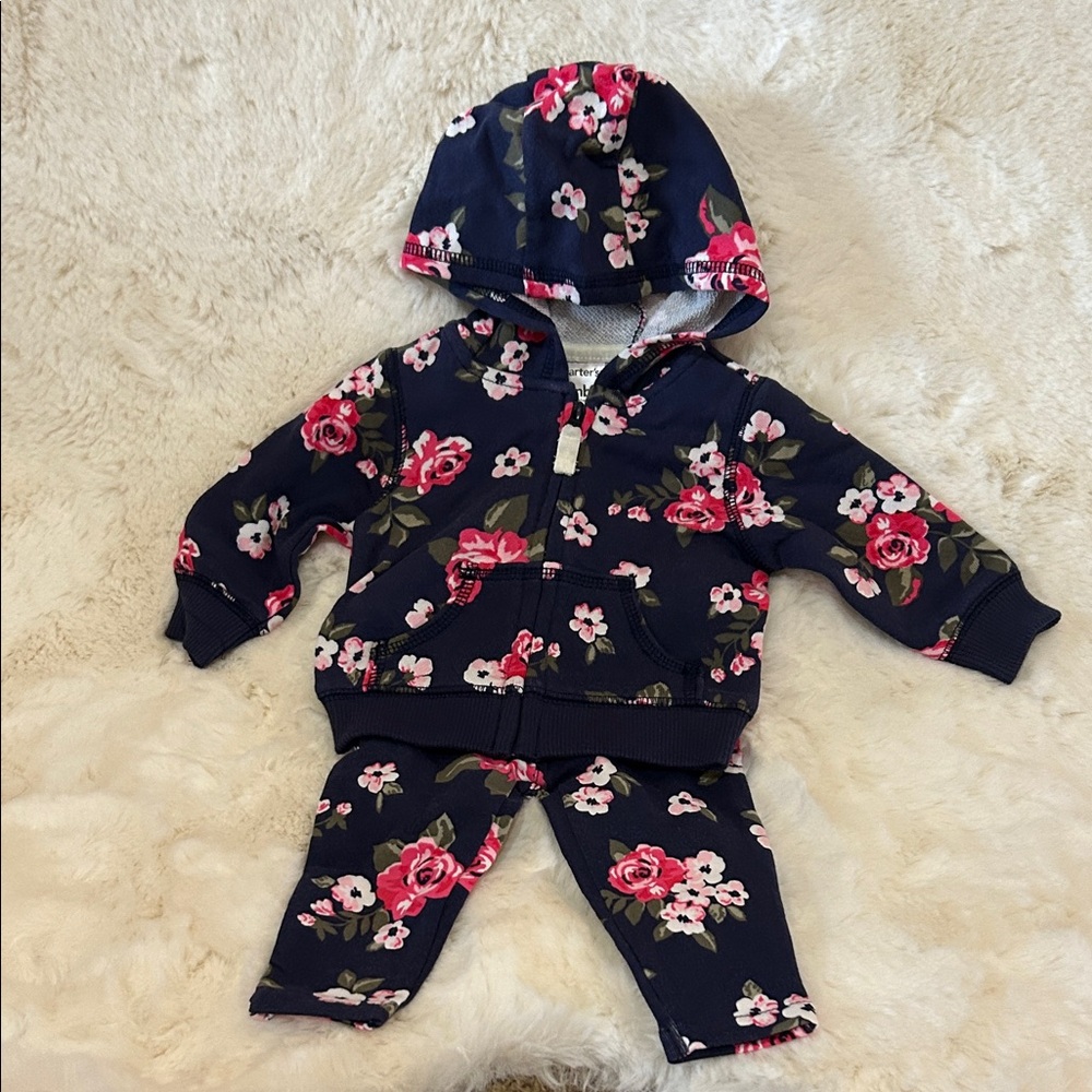 Carter's Navy and Pink Floral Kids Matching Set. NWOT